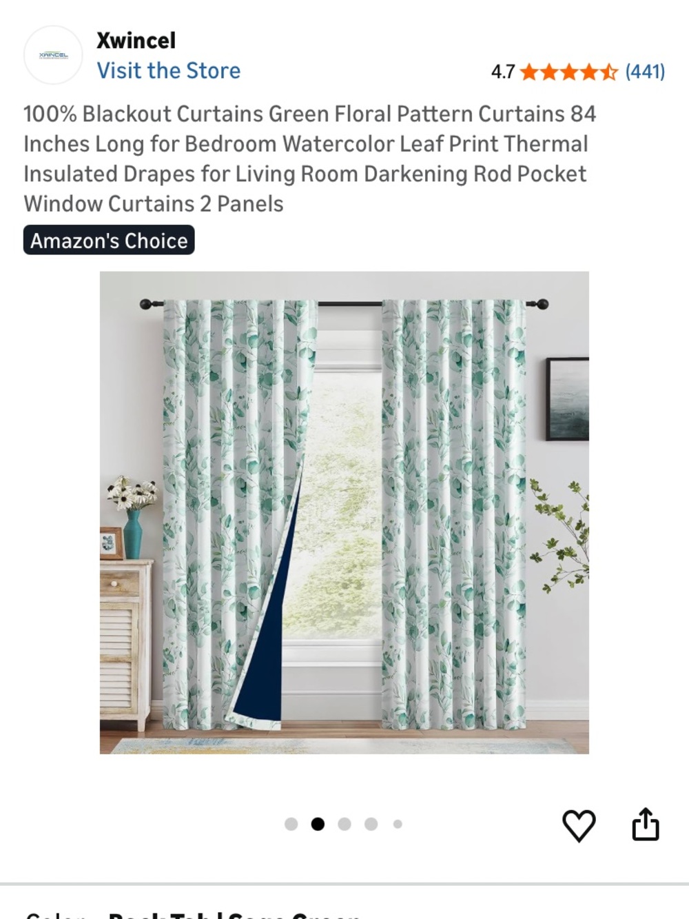 Green Floral Blackout Curtains - 2 Panels